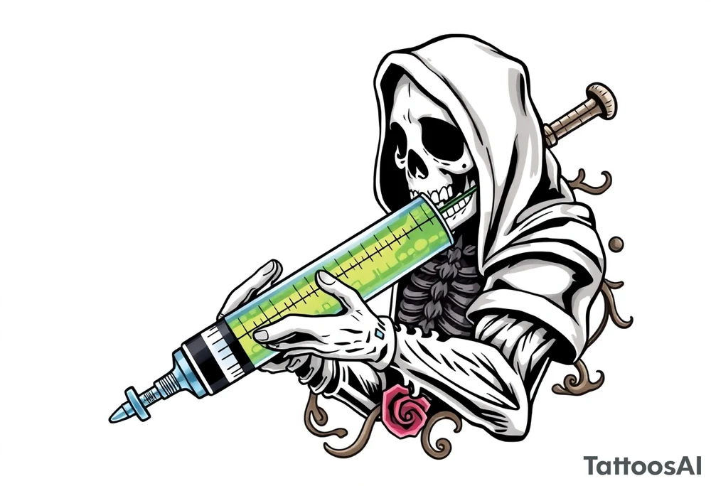 Syringe full of meth makes reaper super powerful tattoo idea