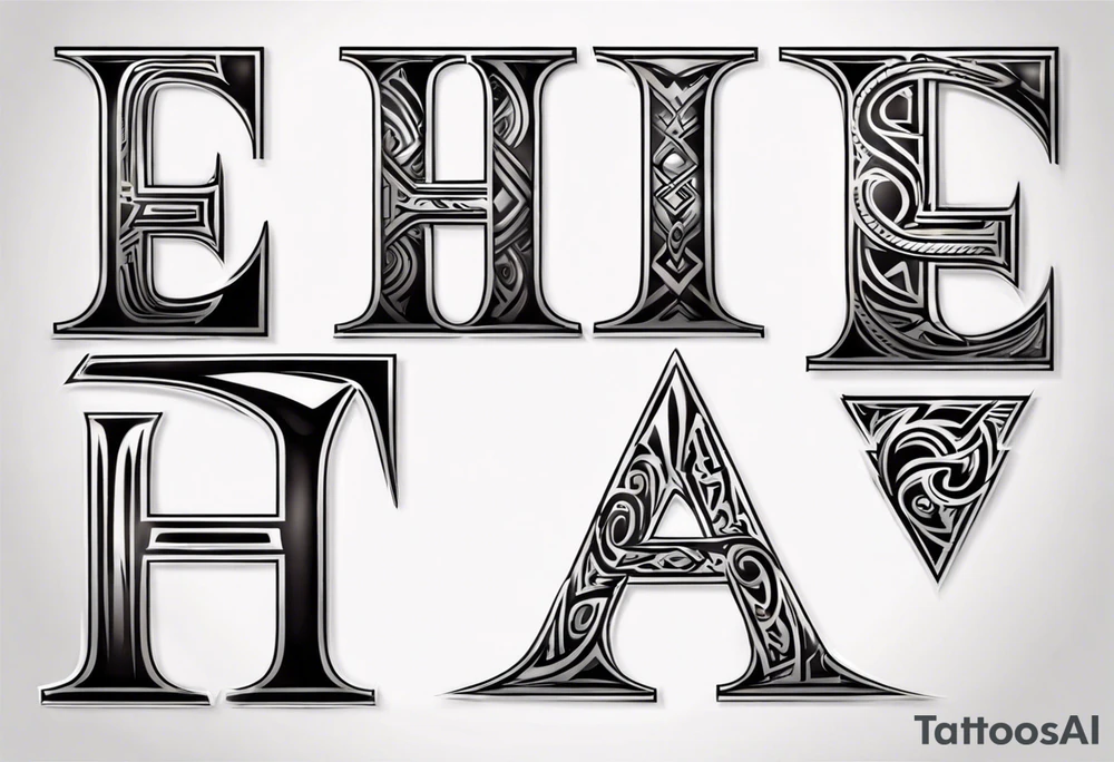 combine the letters E and H with tribal pattern tattoo idea
