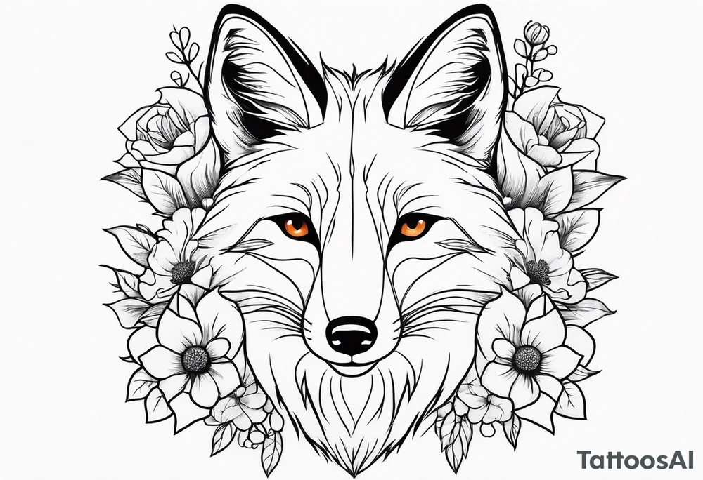 fox, realistic, face, flowers tattoo idea