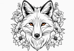 fox, realistic, face, flowers tattoo idea