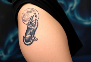lone wolf howling at full moon with northern lights backdrop tattoo idea