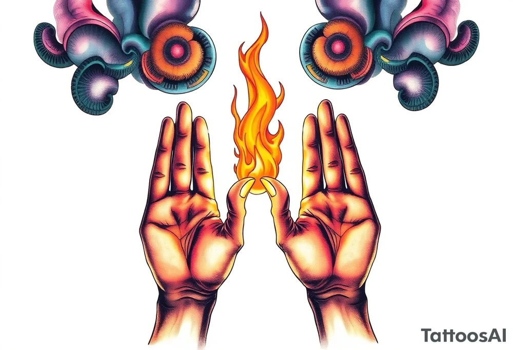 Fire between palms tattoo idea