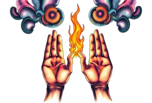 Fire between palms tattoo idea