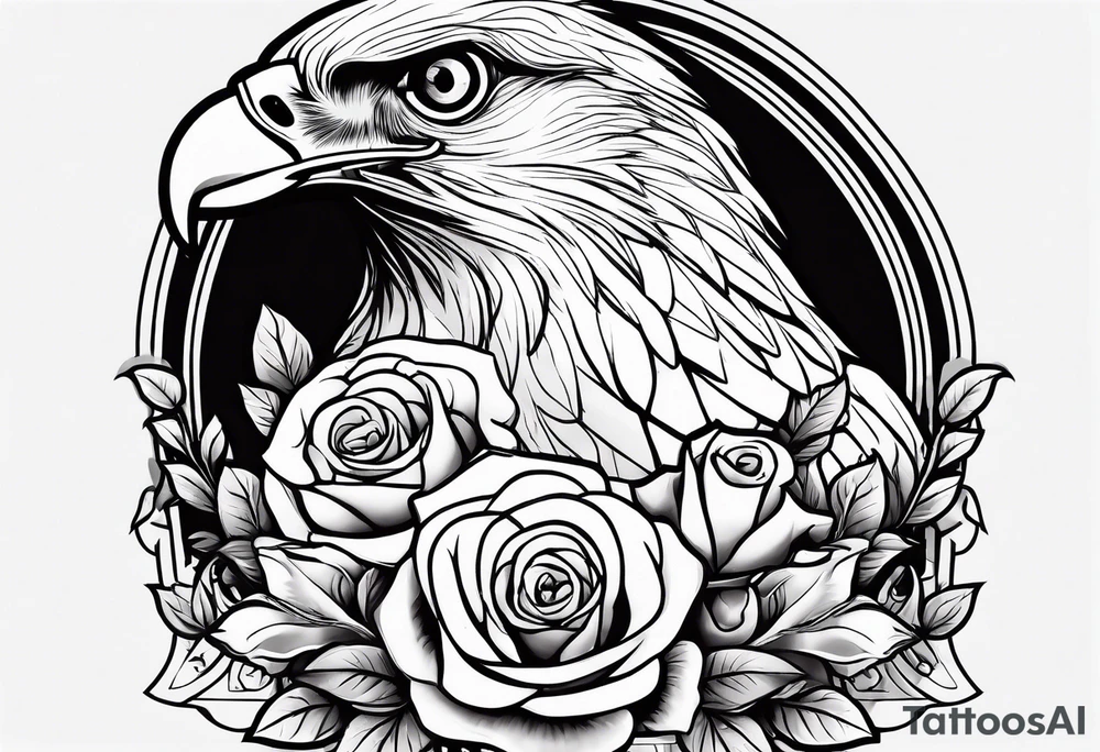 Hawk with rose in beak and gravestone tattoo idea