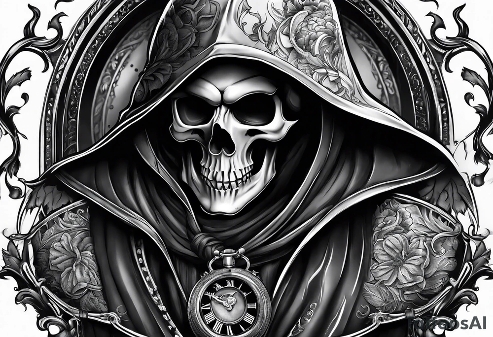reaper in smoking with pocket watch tattoo idea