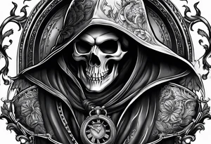 reaper in smoking with pocket watch tattoo idea