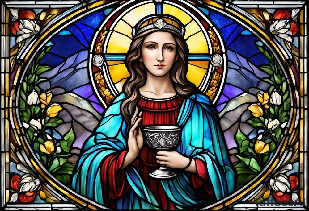 holy saint barbara stained glass holding a chalice tattoo idea