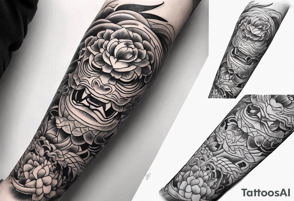 Japanese forearm sleeve stencil tattoo idea