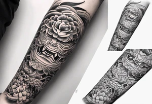 Japanese forearm sleeve stencil tattoo idea