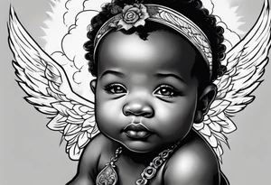 african american baby angel with clouds in the background tattoo idea