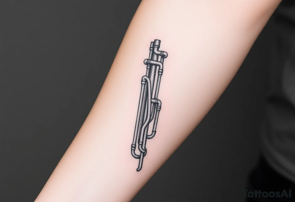 vertical column made of 
system of 100 thin curved plumbing pipes that form veins tattoo idea