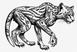 cybernetic ocelot full body teeth showing tattoo idea