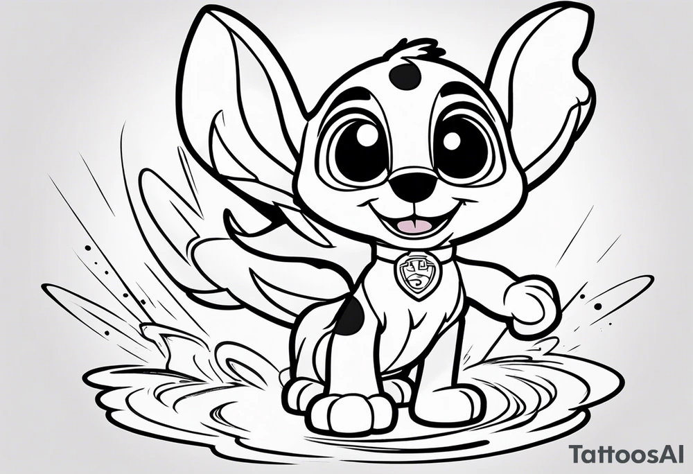 stitch high five wi
th paw patrol tattoo idea