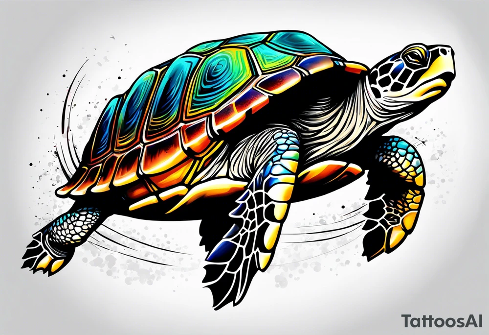 Turtle running across the finish line of a marathon tattoo idea
