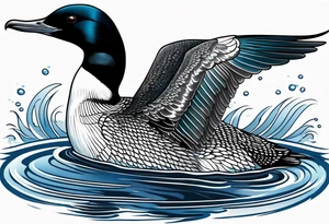 A North American common loon looking majestic as it spreads its wings in the water. On the mid-upper thigh. It should be a vertical tattoo and head on of the loon. tattoo idea