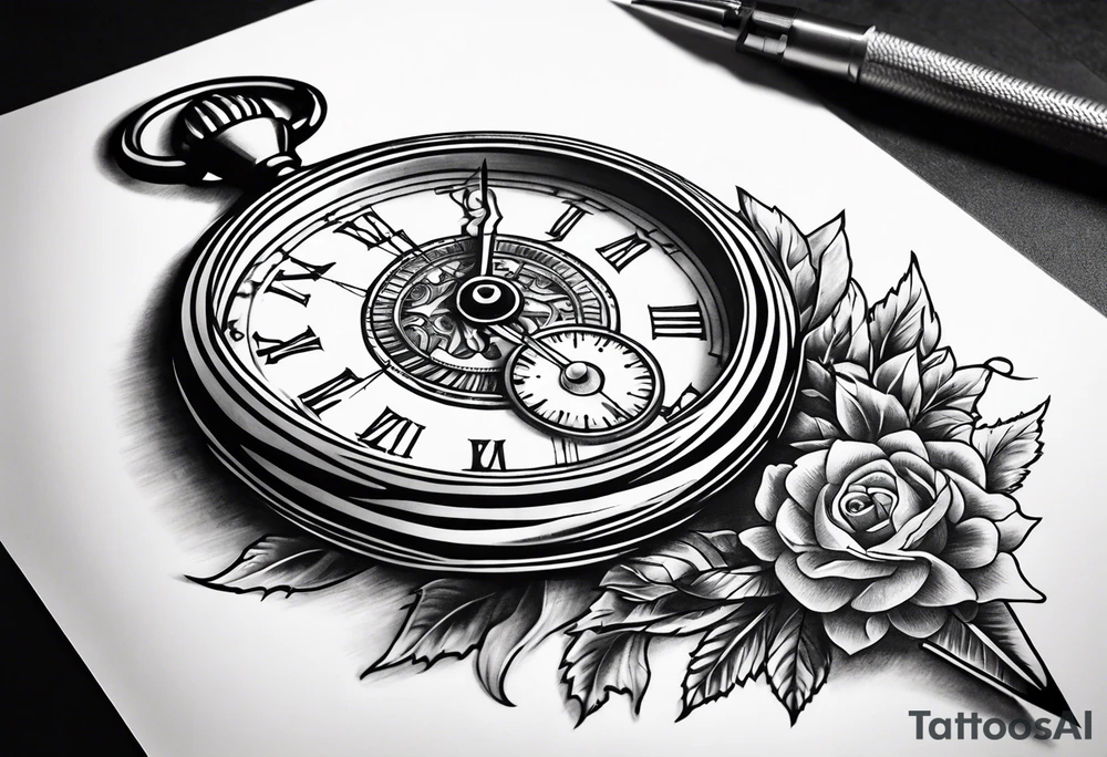 Stopwatch hanging from  a sword tattoo idea