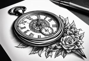 Stopwatch hanging from  a sword tattoo idea