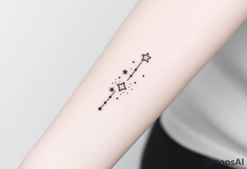 Can you design a few options for a meaningful minimal tattoo with dots, lines or stars that represents my kids? Three are living and two are deceased and I want something that represents that difference by having solid and hollow elements. tattoo idea