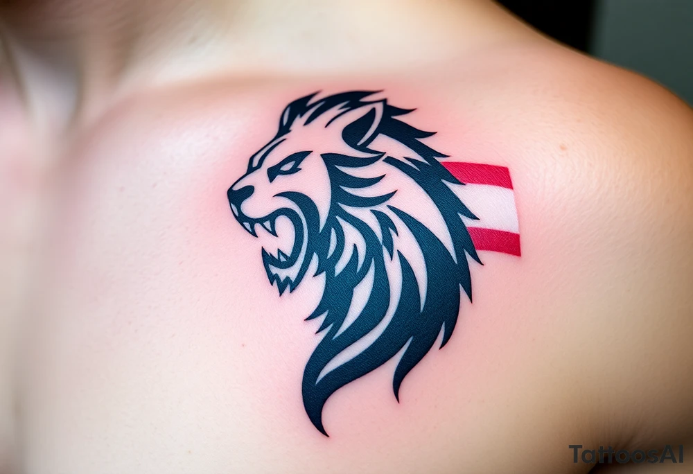 A Czech flag morphing into a roaring lion, symbolizing national pride and strength, with deep red, white, and royal blue tones. tattoo idea