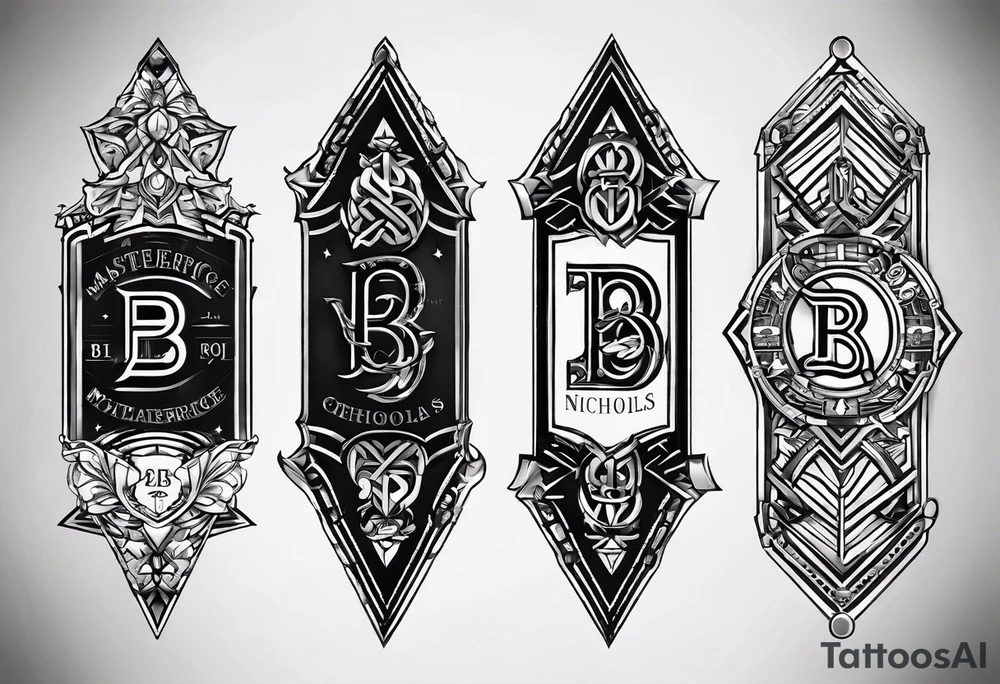 logo with the last name Nichols and the letters B, O, L, H, E, D, J, and R tattoo idea