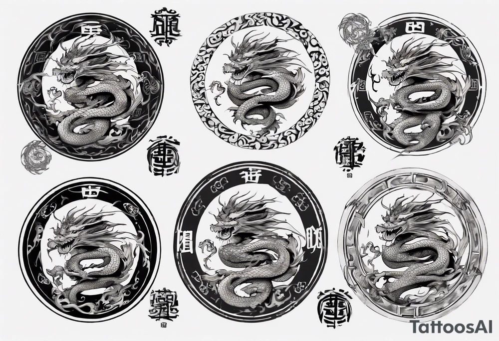 Chinese dragon in a circular shape with "02.03" written on its skin tattoo idea
