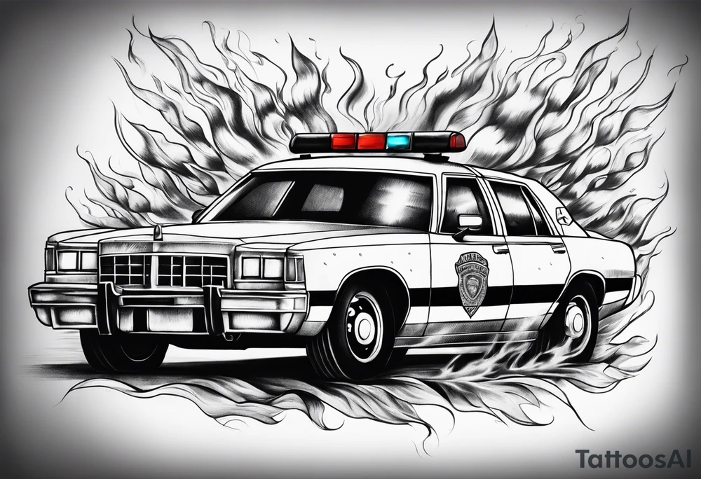 police car on fire tattoo idea