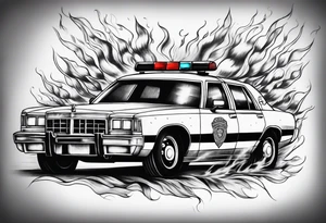 police car on fire tattoo idea