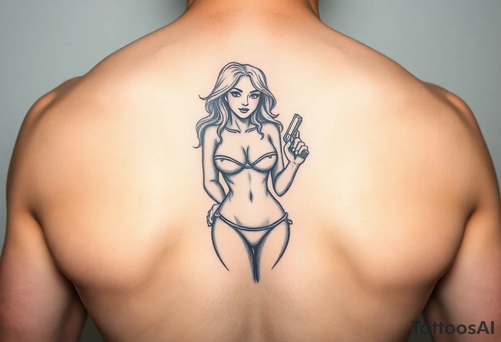 gangster girl in bikini with gun tattoo idea