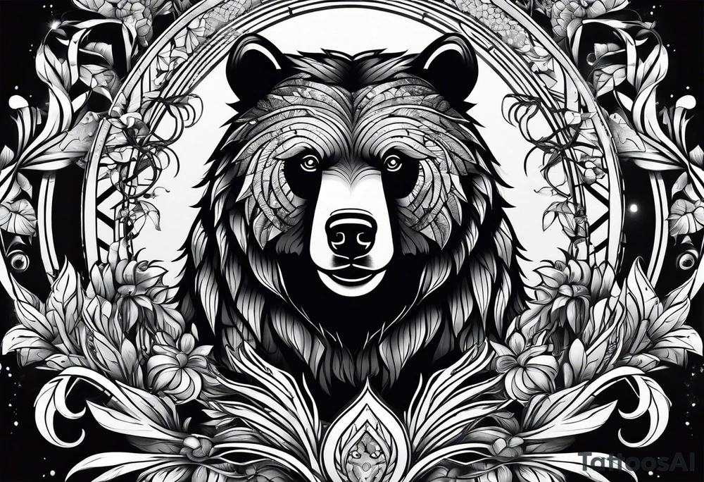 Bear protecting family tattoo idea