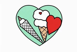 simple mint chocolate chip ice cream cone with small red heart on it somewhere. tattoo idea