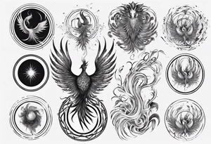Phoenix rising blending in circles tattoo idea