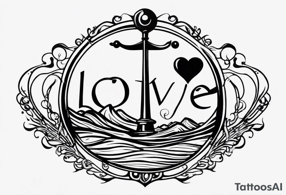 small simple tattoo with the words "love drought" with a melting heart underneath it tattoo idea