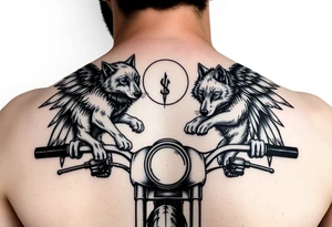 guardian angel wolves on a motorcycle tattoo idea