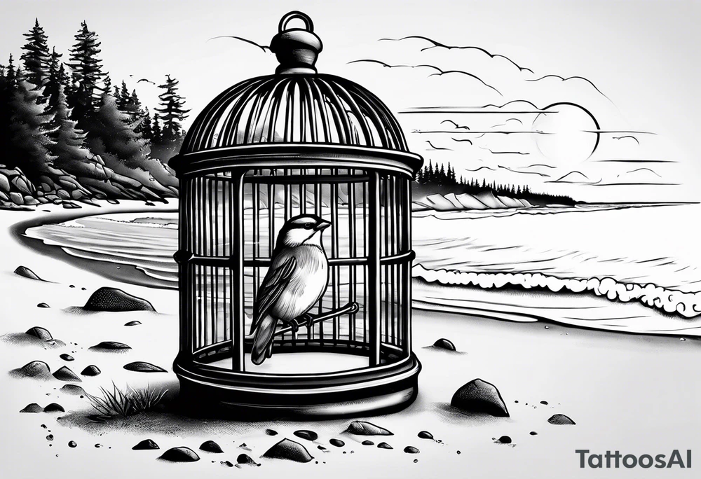 An open birdcage on the Oregon 
beach with the words be free, small enough to be on the wrist tattoo idea