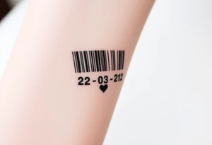 minimalist barcode with the couple’s wedding date (22 - 03 - 2012) hidden in the numbers under barcode with heart tattoo idea