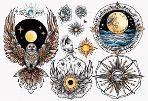 Mond und Sonne mit Eule und Wassermann und Berlin tattoo idea