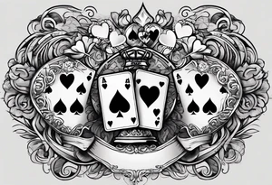 6 aces, overlapping in a row, first two faded and worn aces of hearts and the later ones new and strong tattoo idea