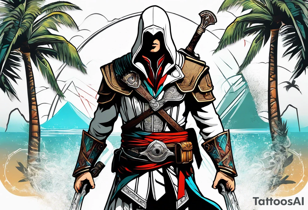 assassins creed with palm trees tattoo idea