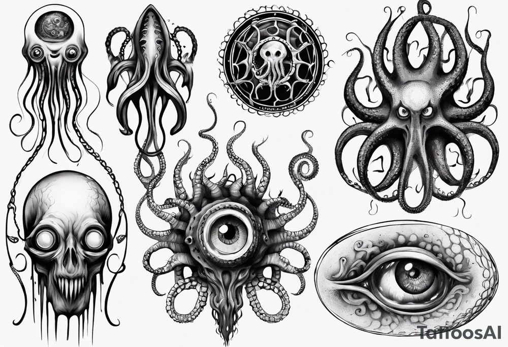 lovecraft theme with tentacle+++ and eyes for forearms tattoo idea lovecraft theme with tentacle+++ and eyes for forearms tattoo idea