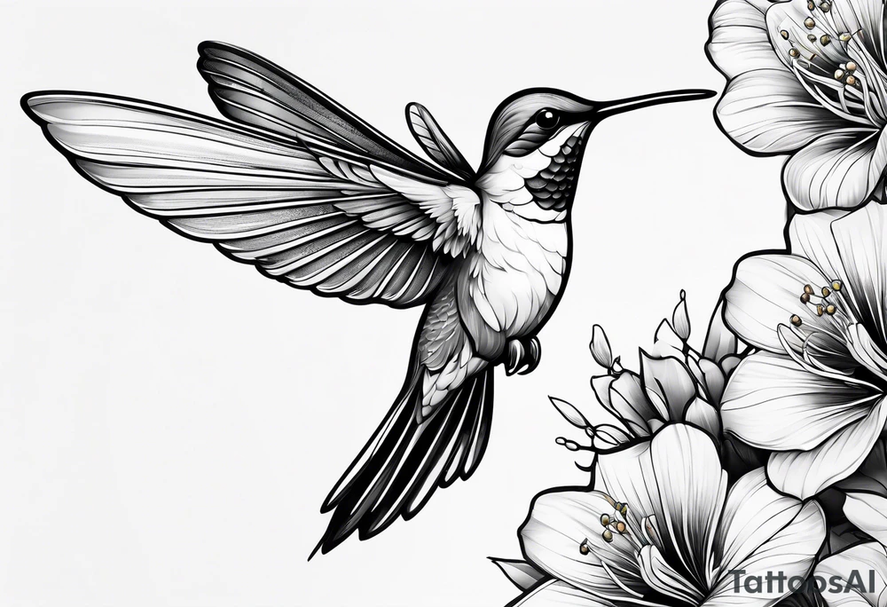 Humming bird and flower for placement on side boob tattoo idea