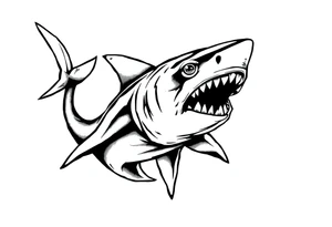 Masculine strong shark flowing tattoo idea