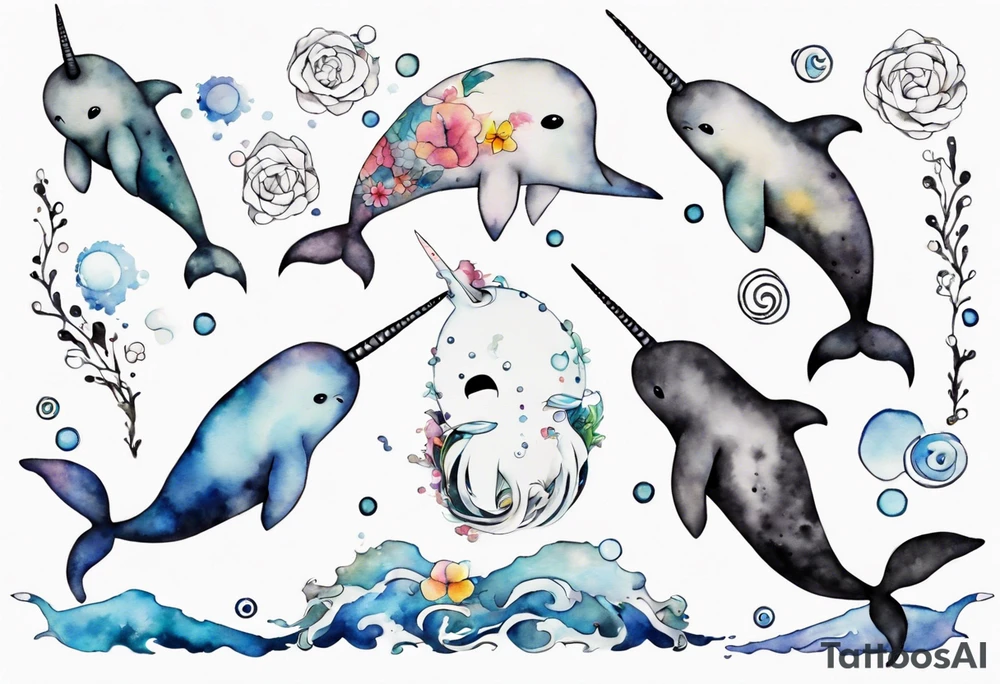 an ancient narwhal in the ocean tattoo idea