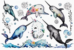 an ancient narwhal in the ocean tattoo idea