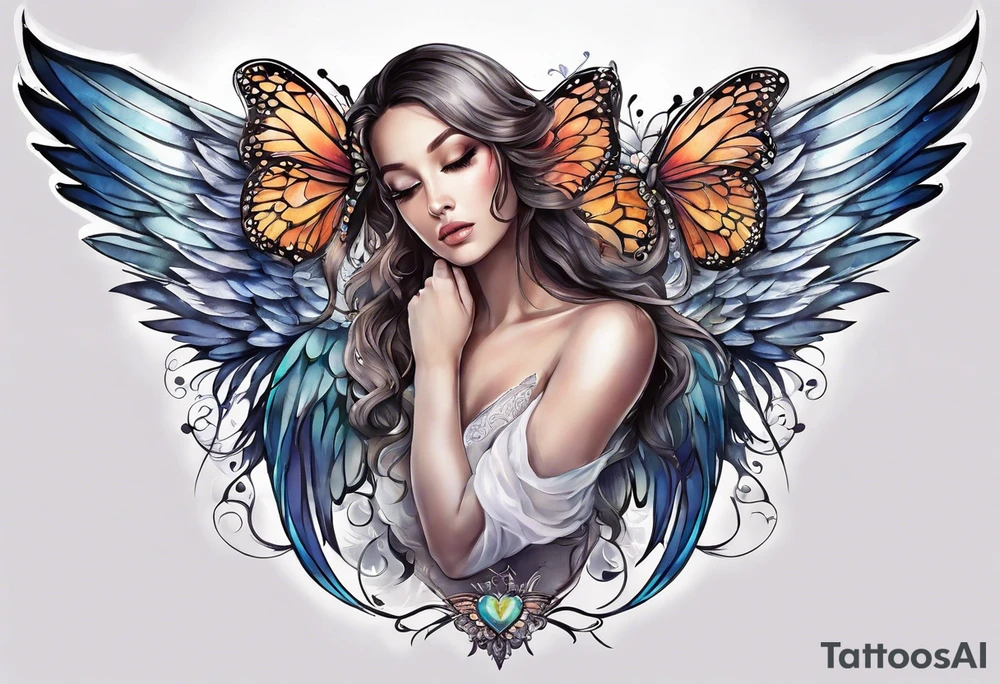 Angel wings and butterfly with your wings were ready but my heart was not tattoo idea