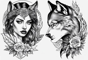 Half wolf half woman tattoo idea