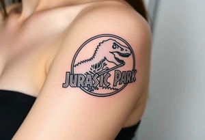 Jurassic Park logo with the dinosaur holding a stick tattoo idea