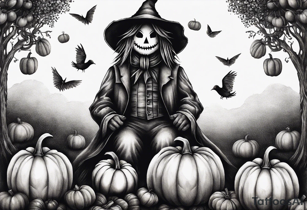 Scarecrow with pumpkins tattoo idea