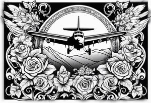 womens christian tattoo sleeve with flowers and a plane cross tattoo idea