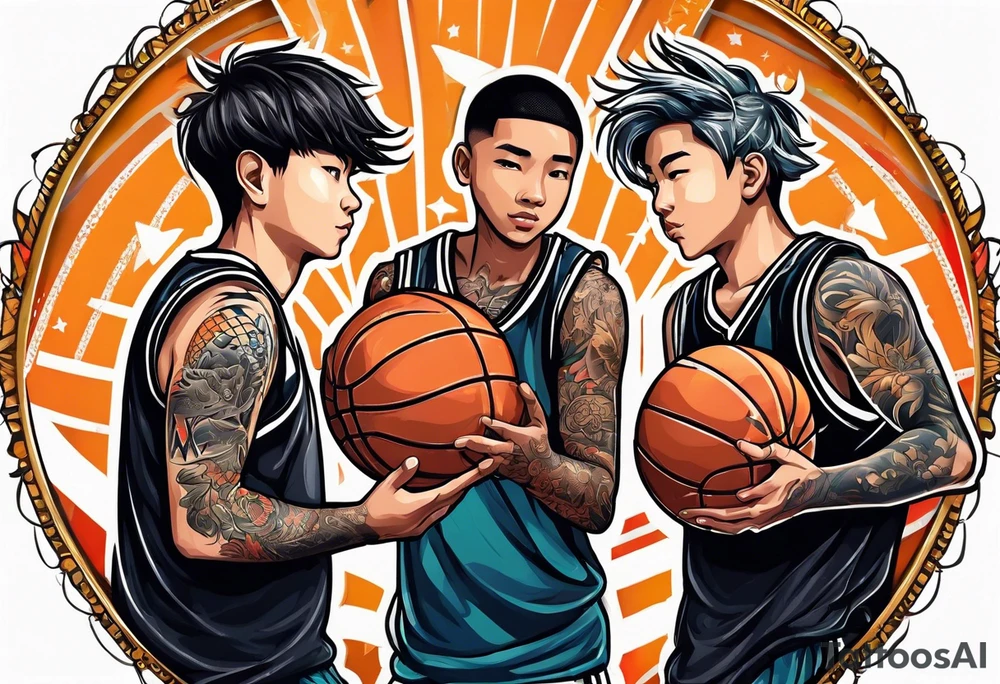 Two boys selling basketball and football cards tattoo idea
