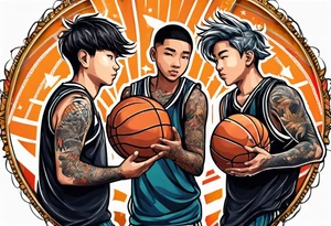 Two boys selling basketball and football cards tattoo idea